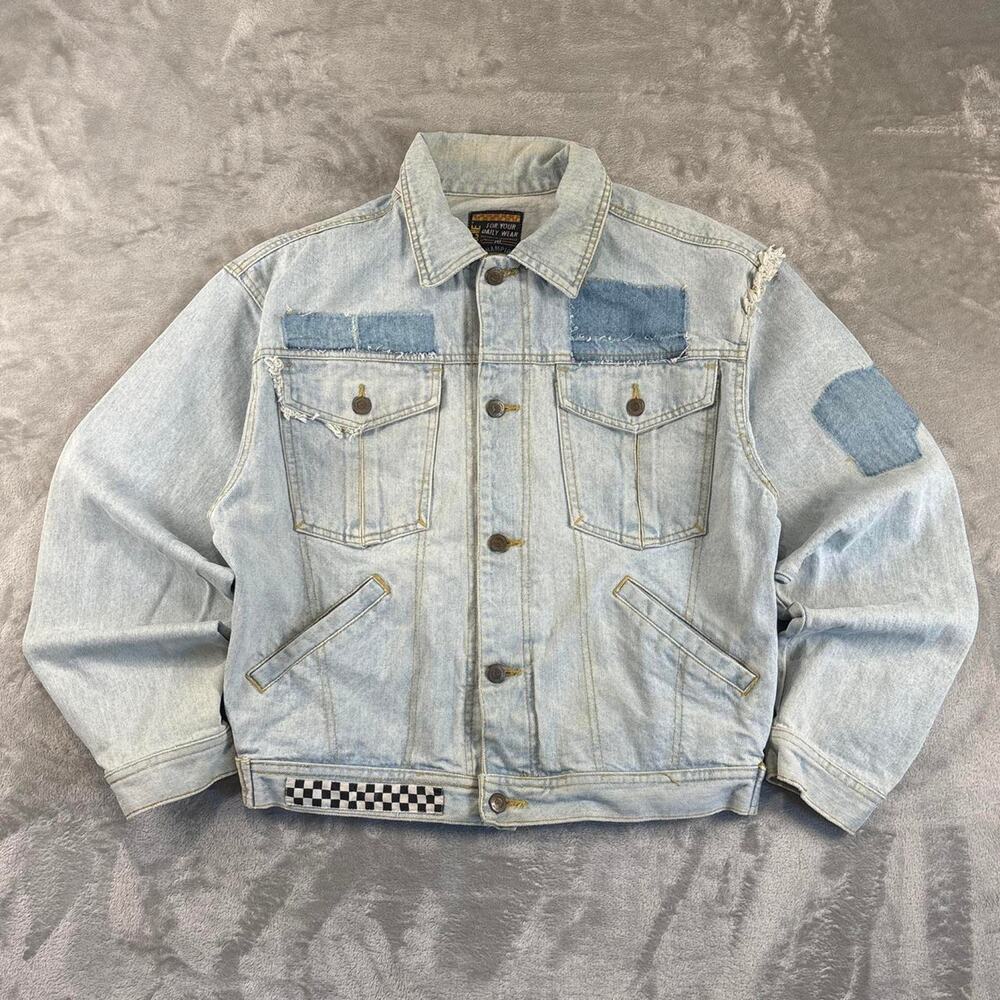 Vintage 90s Jordache Denim Jacket Men’s Medium Blue Boxy Trucker Distressed